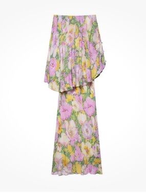 Zara Limited Edition Floral Pleated Layered Maxi Skirt — Pink, Yellow & Green